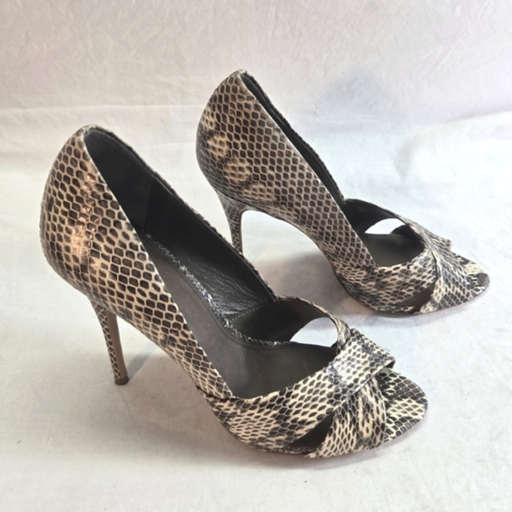 TORY BURCH Women’s 9M Amira Roccia Watersnake Criss Cross Open-toe 110mm Pump - Picture 1 of 7